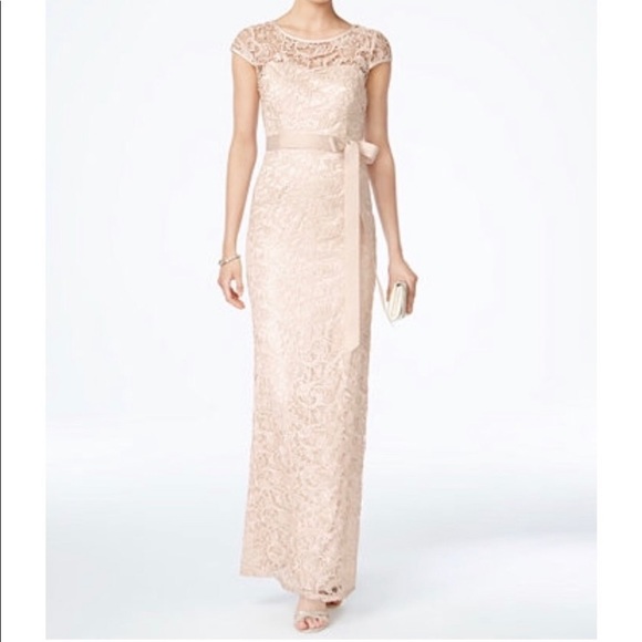 Adrianna Papell Lace with Waist Tie Long Gown - Picture 9 of 16